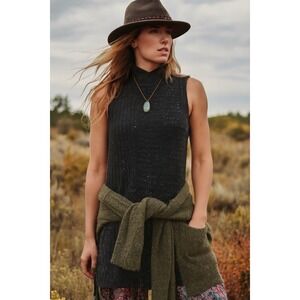 Krimson Klover Womens Large Sleeveless Tunic Sweater Dress Top Knit Black